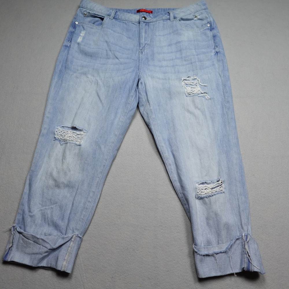 Jennifer Lopez Jeans Womens 16 Blue Boyfriend Light Wash Distressed Cuffed